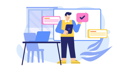 Office Workflow and Task Management Concept Flat Vector Illustration