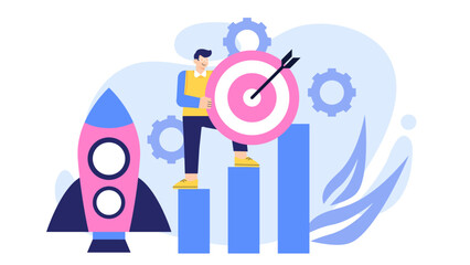 Startup Founder with Growth Strategy Flat Vector Illustration