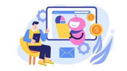 Obraz premium Artificial Intelligence for Business Solutions Flat Vector Illustration