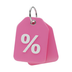 Vibrant 3d rendered pink price tag with percentage symbol for sales and discounts transparent background