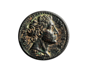 Ancient bronze coin featuring a portrait of a person in profile