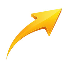Vibrant bold yellow arrow pointing up and forward against a simple background symbolizing progress growth direction transparent background