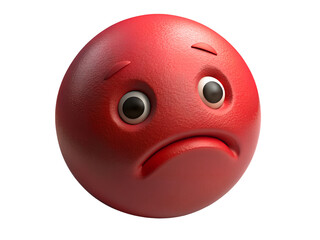 Fototapeta premium Sad red emoji isolated on transparent background, expressing feelings of disappointment, sorrow, and emotional distress