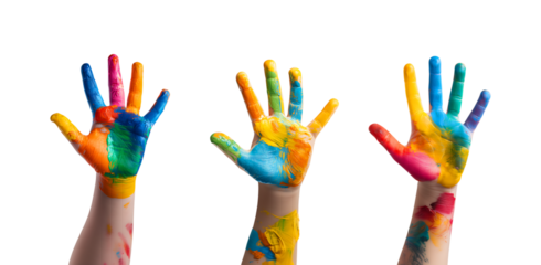 Vibrant Hand Reaching for a Floating Colorful Paint Swirl isolated on a transparent background