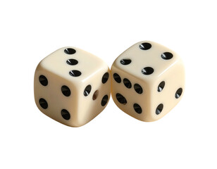 Two off-white dice showing different number combinations against a black backdrop