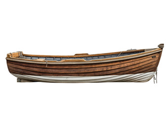 Wooden Rowing Boat with White Hull isolated on a transparent background