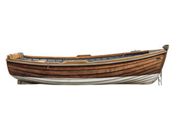 Wooden Rowing Boat with White Hull isolated on a transparent background
