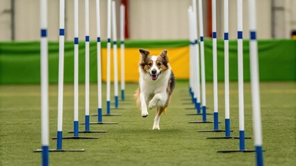 dog obedience demonstration A dog expertly navigates an agility course, showcasing speed and skill.