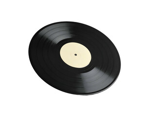 Obraz premium A black vinyl record with a cream label, against a stark black background