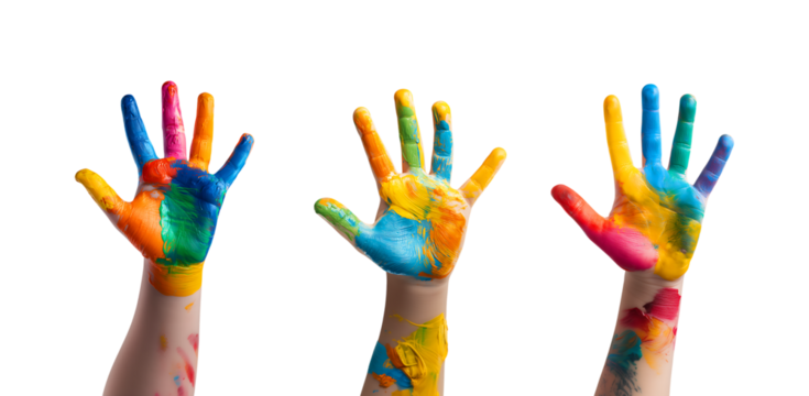 Vibrant Hand Reaching for a Floating Colorful Paint Swirl isolated on a transparent background