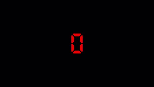  5 second countdown animation from 5 seconds to 0 seconds on a transparent background,  countdown timer with alpha channel.  
