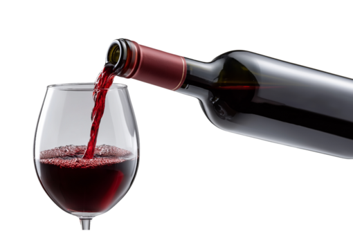 Red wine pouring into glass isolated on a transparent background 2