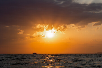 A beautiful sunset at sea. Landscape of a red sunset at sea.