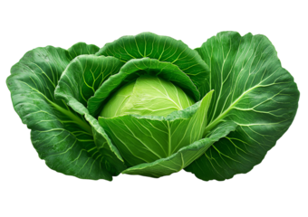 Fresh Green Cabbage Head isolated on a transparent background 1