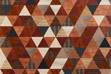 Interior Design Concept. Geometric Pattern Made Of Multicolor Wooden Triangle Tiles Forming A...