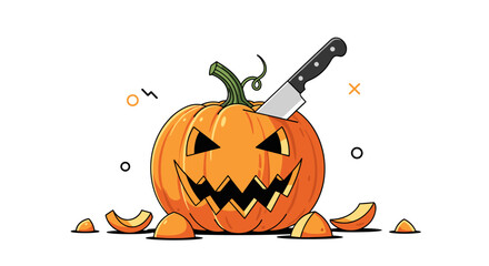 Halloween pumpkin with a knife scary and spooky.