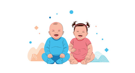 Happy babies smiling and laughing together in a cute illustration.