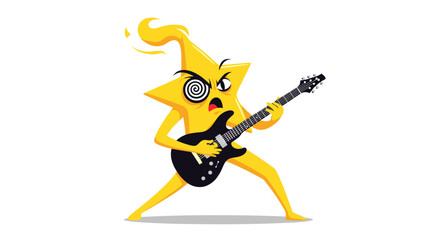 Star playing guitar with focused expression and energy.