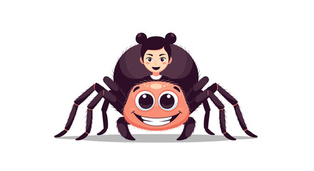 A smiling cartoon spider with a person on its back.