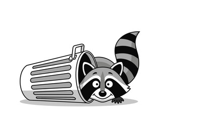 Raccoon emerges from trash can searching for food.