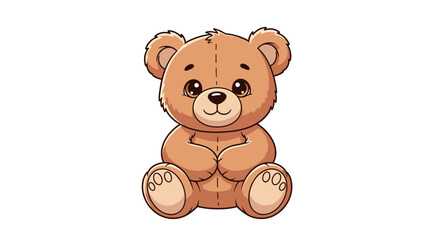 Cute cartoon teddy bear sitting and looking forward.