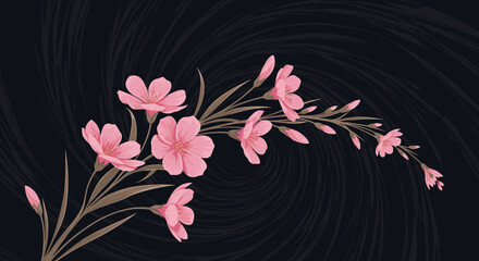 Elegant pink oleander flowers blooming against a dark backdrop.