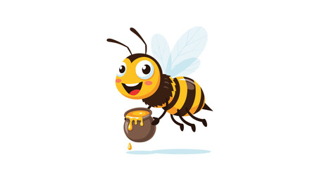 Happy Bee Carrying Honey Pot Flying in the Air.
