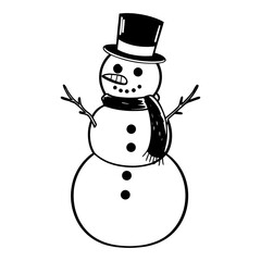 Classic Snowman with Scarf and Hat Line Art Vector, Minimal Winter Character Illustration, Elegant Snowman Outline Drawing, Festive Winter Clipart
