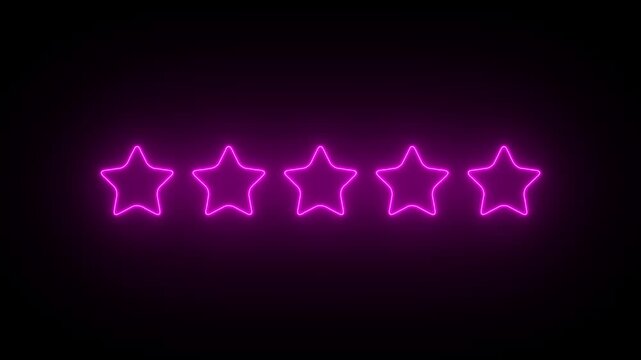 Five blue neon stars glowing on a black background five stars blue stars