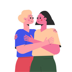 Hugging Man and Woman Character Embrace Each Other Feel Warmth Vector Illustration