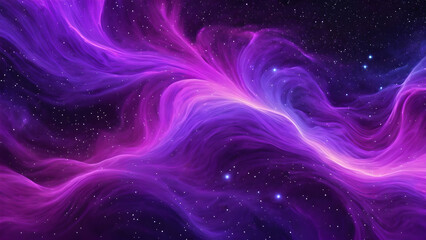 Swirling nebula in rich purple, magenta, and pink hues, featuring numerous distant stars and cosmic dust clouds