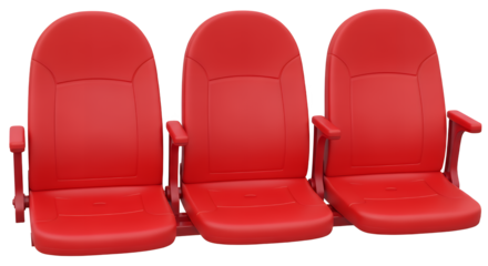 Row of red stadium seat isolated on transparent background, providing comfortable seating for spectators at sporting event and entertainment venue