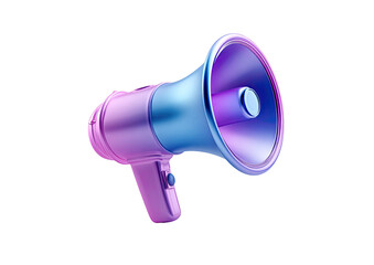 3D rendered megaphone in vibrant blue and purple, isolated on black background