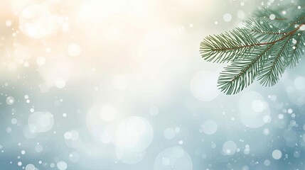 Winter Snowfall Background with Pine Branches and Soft Sunlight