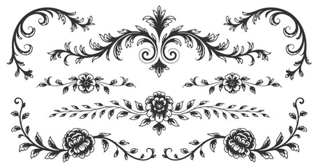 Elaborate Vector Floral Ornaments: Artistic Flourishes for Decorative Border Designs