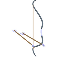 Isometric Medieval Bow and Arrow Set on Transparent Background for Fantasy Game Design and Archery Illustration