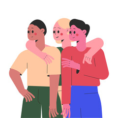 Fototapeta premium Hugging Man and Woman Character Embrace Each Other Feel Warmth Vector Illustration