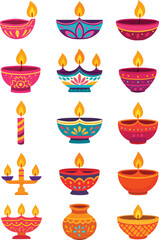 diwali candle collection with flat vector design.eps
