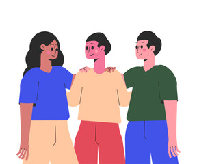 Hugging Man and Woman Character Embrace Each Other Feel Warmth Vector Illustration