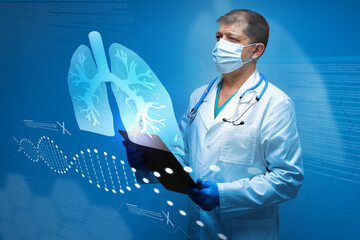 Medical professional examines lung health with digital technology in healthcare setting