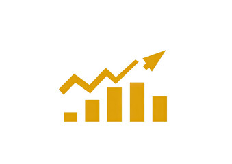Gold growth chart, upward arrow. Black background