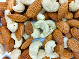 Macro View of Mixed Almonds and Cashews