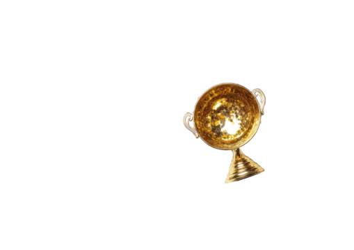 Golden trophy isolated on black background, angled, with handles. Reflective, detailed - Powered by Adobe
