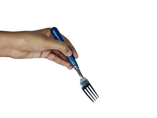 Hand Holding a Decorative Blue Glitter Fork