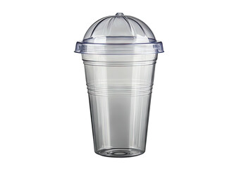 Empty clear plastic cup with a dome lid on a black background