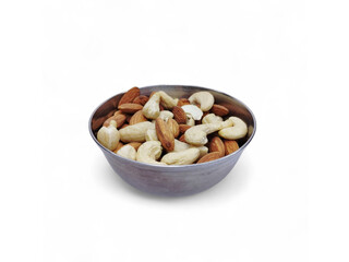Bowl of Mixed Almonds and Cashews on White Background