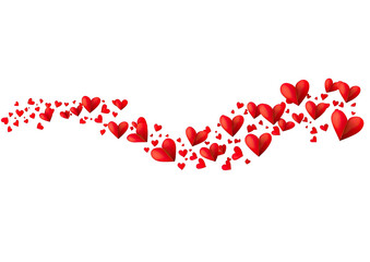 Red heart swarm flows across a stark black background