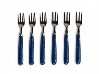 Stylish Set of Six Forks with Sparkling Blue Handles