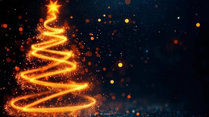 Beautiful abstract christmas tree created with glowing orange light trails in a festive setting - Powered by Adobe
