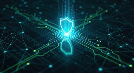 Cybersecurity, protection, abstract background, glowing. (Aspect Ratio Square)